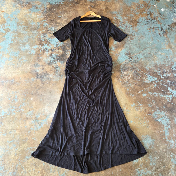 Foxblood Black Maxi Dress Plus Size 3XL New Short Sleeve Hi Low Ruched Gothic - Picture 1 of 6